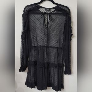 Ivory mesh black frilly baby doll dress women's size s